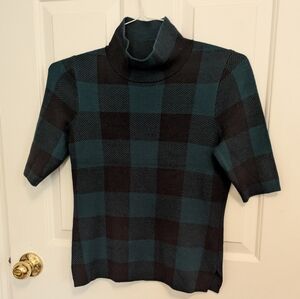 Plaid Turtleneck Sweater - Navy and Green